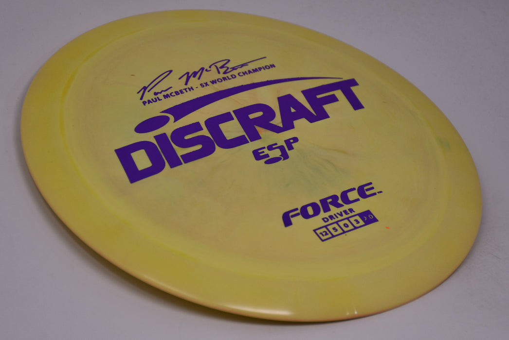 Buy Yellow Discraft ESP Force Paul McBeth 5x Signature Distance Driver Disc Golf Disc (Frisbee Golf Disc) at Skybreed Discs Online Store