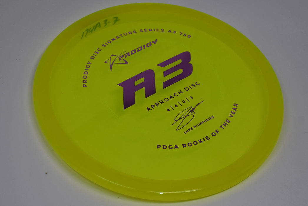 Buy Yellow Prodigy 750 A3 Luke Humphries Signature Series Putt and Approach Disc Golf Disc (Frisbee Golf Disc) at Skybreed Discs Online Store