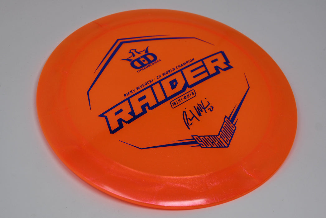 Buy Orange Dynamic Lucid Ice Glimmer Raider Ricky Wysocki 2x Signature Distance Driver Disc Golf Disc (Frisbee Golf Disc) at Skybreed Discs Online Store
