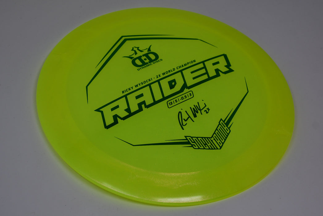 Buy Yellow Dynamic Lucid Ice Glimmer Raider Ricky Wysocki 2x Signature Distance Driver Disc Golf Disc (Frisbee Golf Disc) at Skybreed Discs Online Store